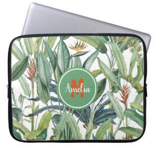 Tropical Jungle Banana Tree Strelitzia Monogram Laptop Sleeve