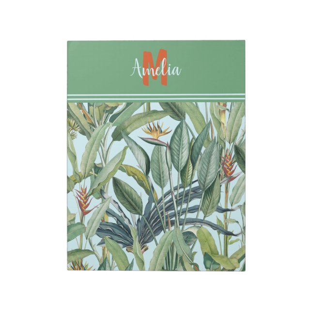 Tropical Jungle Banana Tree Strelitzia Monogram Notepad (Rotated)