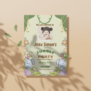 Tropical Jungle Birthday Party Green Cream Safari Invitation