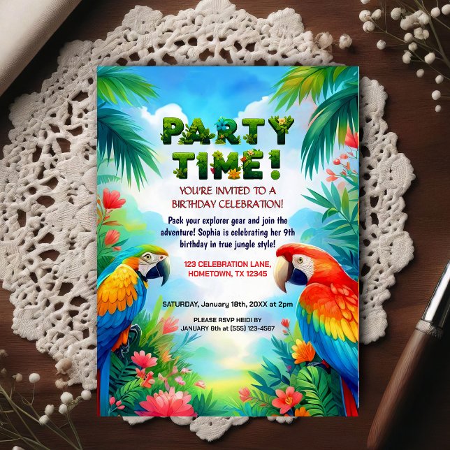 Tropical Jungle Birthday Party Invitation for Kids Postcard (Creator Uploaded)