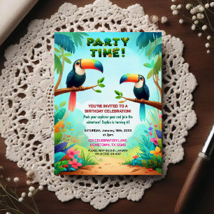 Tropical Jungle Birthday Party Invitation for Kids Postcard