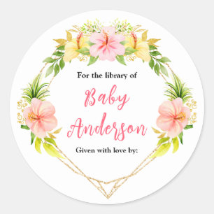 Tropical Jungle Floral Baby Shower Bookplate Classic Round Sticker