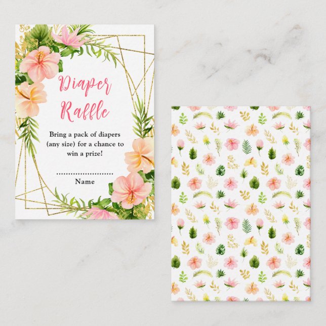 Tropical Jungle Floral Baby Shower Diaper Raffle Enclosure Card (Front/Back)