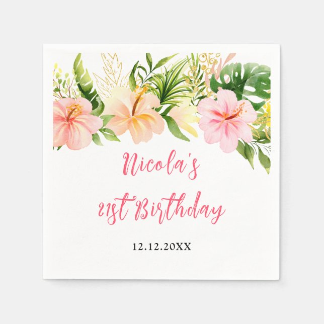 Tropical Jungle Floral Birthday Napkin (Front)