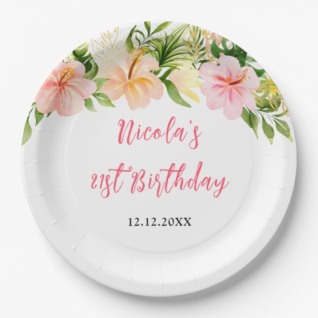 Tropical Jungle Floral Birthday Paper Plate (Front)