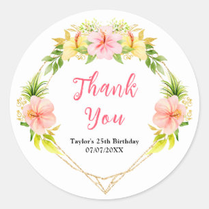 Tropical Jungle Floral Birthday Party Thank You Classic Round Sticker