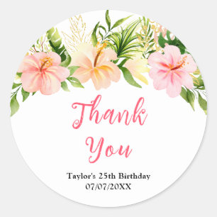 Tropical Jungle Floral Birthday Party Thank You Classic Round Sticker