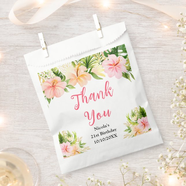 Tropical Jungle Floral Birthday Thank You Favour Bag (Clipped)