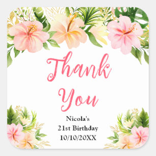 Tropical Jungle Floral Birthday Thank You Square Sticker