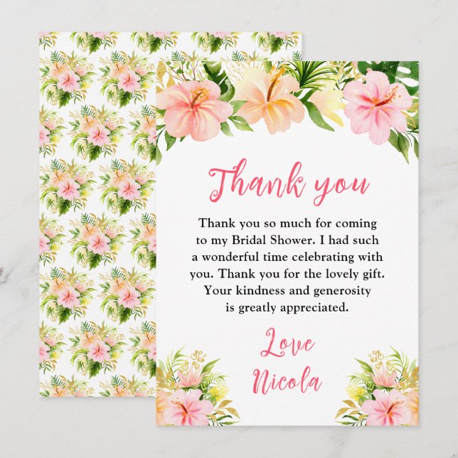 Tropical Jungle Floral Bridal Shower Thank You Card (Front/Back)