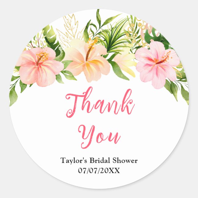 Tropical Jungle Floral Bridal Shower Thank You Classic Round Sticker (Front)