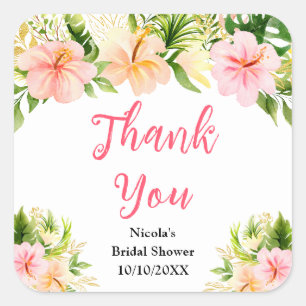 Tropical Jungle Floral Bridal Shower Thank You Square Sticker