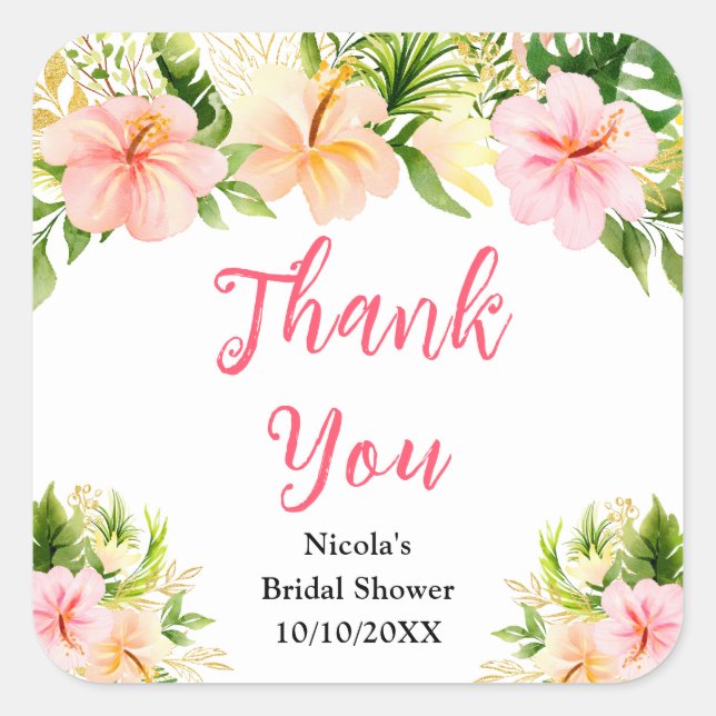 Tropical Jungle Floral Bridal Shower Thank You Square Sticker (Front)