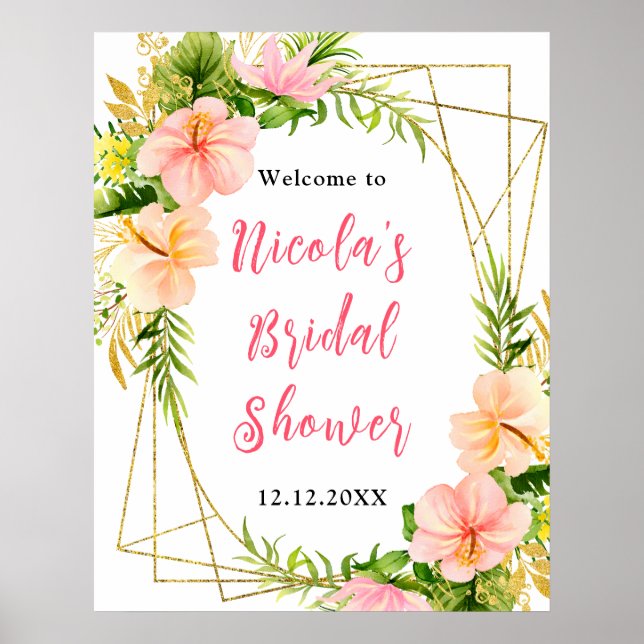 Tropical Jungle Floral Bridal Shower Welcome Poster (Front)