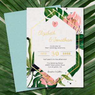 Tropical jungle floral modern pink flower & leaves