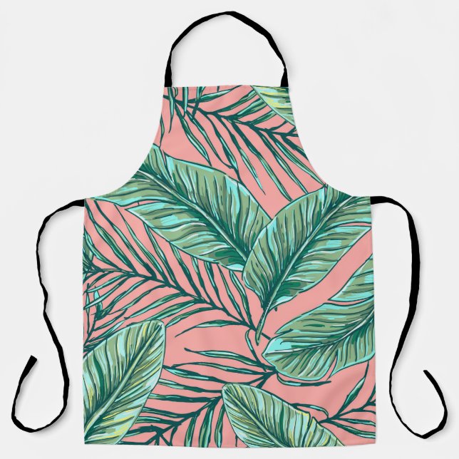 Tropical Jungle Floral: Palm Leaves Pattern Apron (Front)