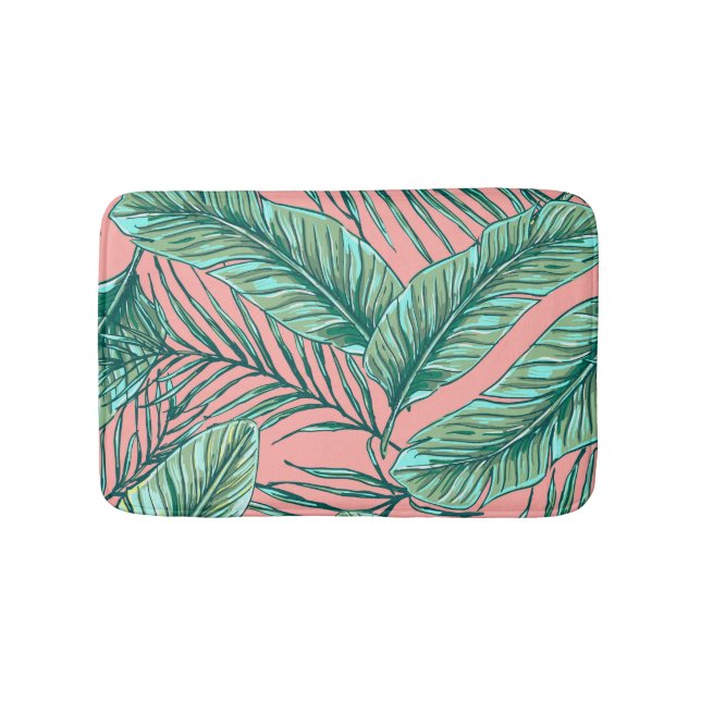 Tropical Jungle Floral: Palm Leaves Pattern Bath Mat (Front)