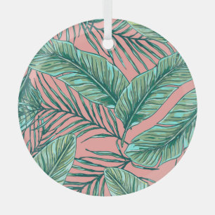 Tropical Jungle Floral: Palm Leaves Pattern Glass Tree Decoration