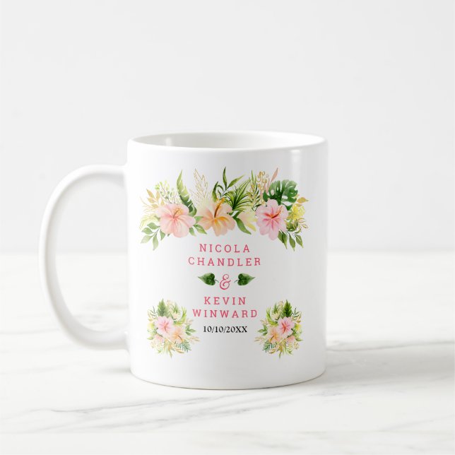Tropical Jungle Floral Wedding Coffee Mug (Left)