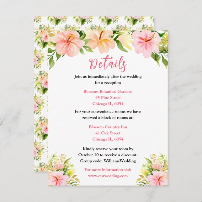 Tropical Jungle Floral Wedding Details Enclosure Card (Front/Back)
