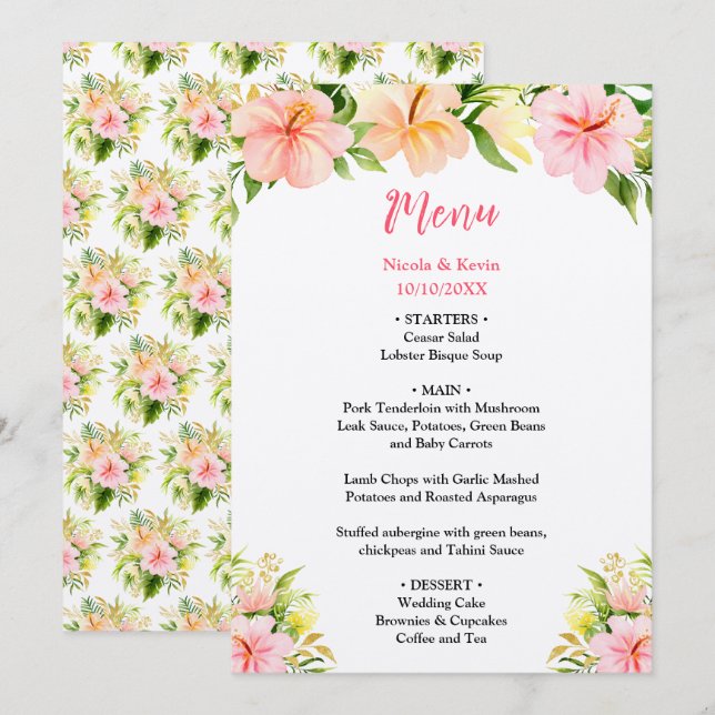Tropical Jungle Floral Wedding Menu (Front/Back)