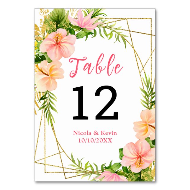 Tropical Jungle Floral Wedding Table Number (Front)