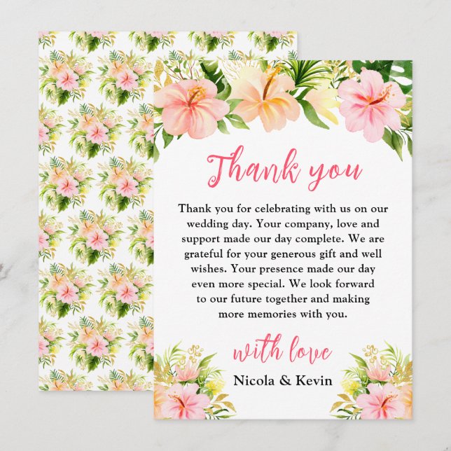Tropical Jungle Floral Wedding Thank You Card (Front/Back)