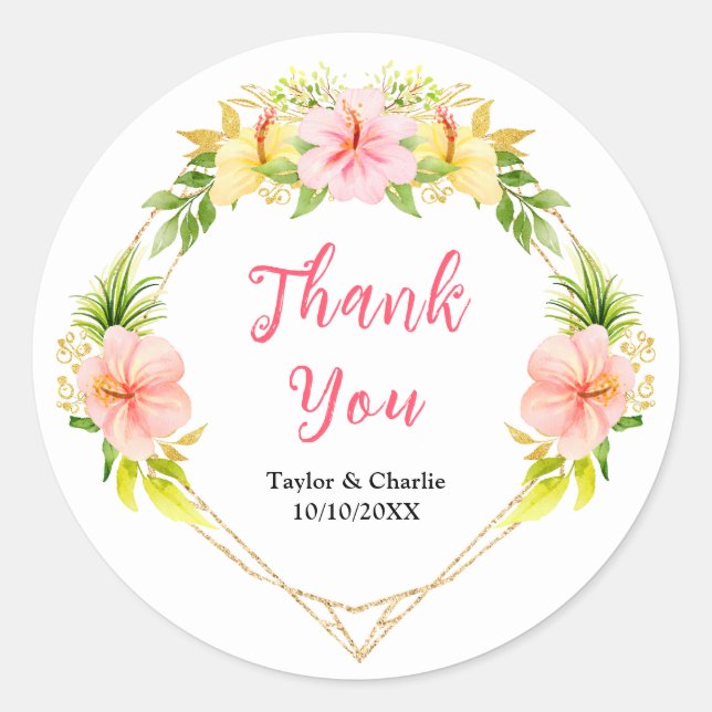 Tropical Jungle Floral Wedding Thank You Classic Round Sticker (Front)
