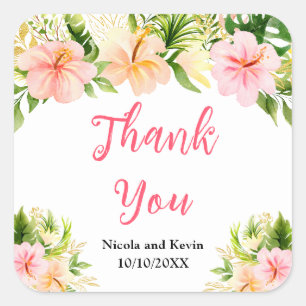 Tropical Jungle Floral Wedding Thank You Square Sticker