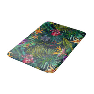 Tropical Jungle Flowers Bath Mat