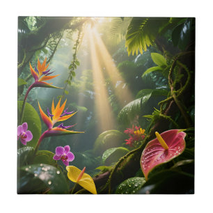 Tropical Jungle Flowers Ceramic Tile