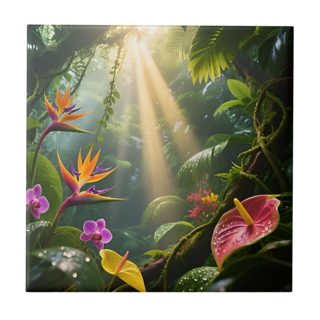 Tropical Jungle Flowers Ceramic Tile (Front)