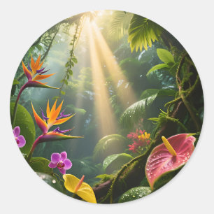 Tropical Jungle Flowers Classic Round Sticker
