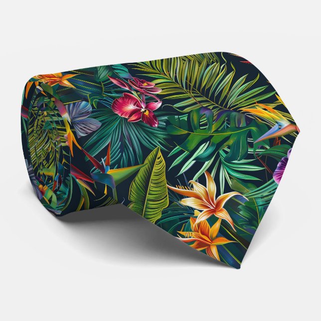 Tropical Jungle Flowers Tie (Rolled)