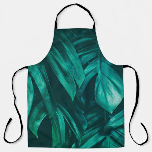 tropical jungle foliage,  dark green leaf nature b apron