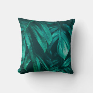 tropical jungle foliage,  dark green leaf nature b cushion
