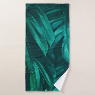 tropical jungle foliage, dark green leaf nature ba bath towel