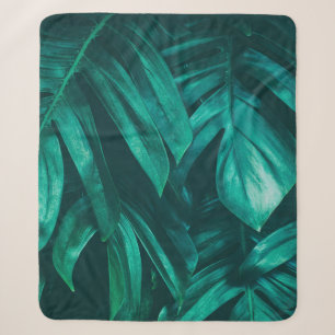tropical jungle foliage,dark green leaf nature bac sherpa blanket