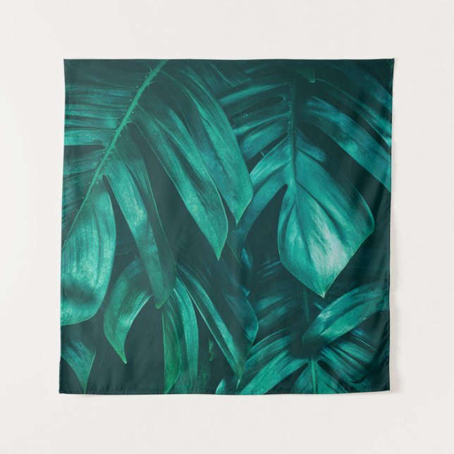 tropical jungle foliage,dark green leaf nature bac tapestry (Front)