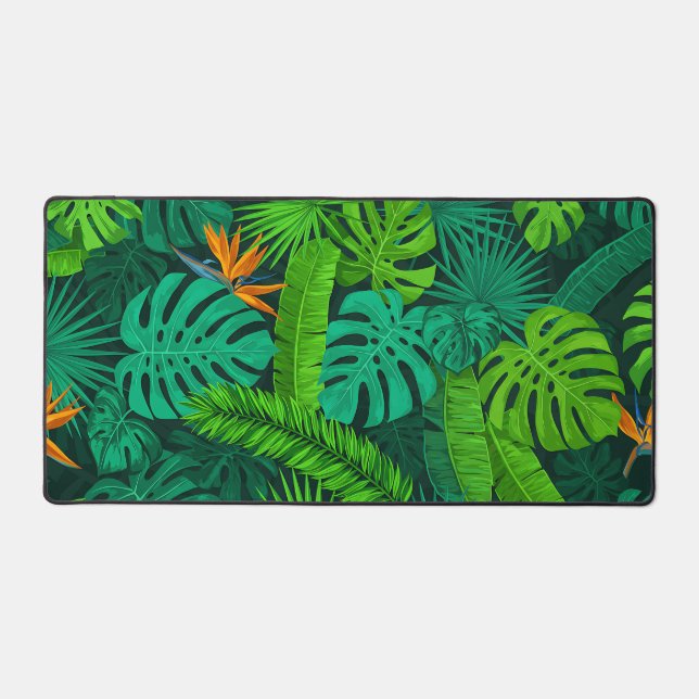 Tropical Jungle Foliage Pattern Desk Mat (Front)