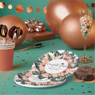Tropical Jungle Greenery   Pink Floral Graduation Paper Plate