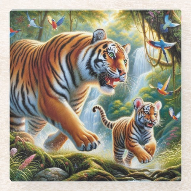 Tropical Jungle Harmony Painting Glass Coaster (Front)