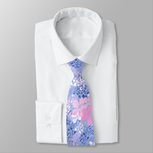 Tropical Jungle Hibiscus Animal Print -Periwinkle Tie (Tied)