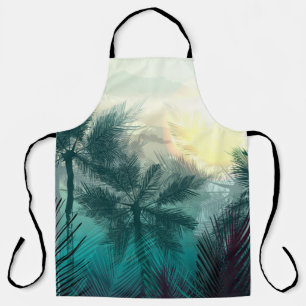 Tropical jungle landscape with palm trees and leaf apron