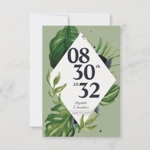 Tropical jungle leafage modern green save the date