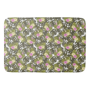Tropical Jungle Leaves and Hibiscus Pattern Bath Mat
