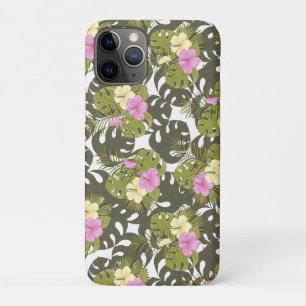 Tropical Jungle Leaves and Hibiscus Pattern iPhone 11 Pro Case