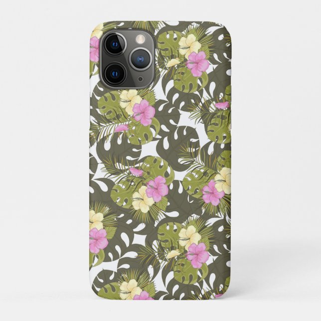 Tropical Jungle Leaves and Hibiscus Pattern Case-Mate iPhone Case (Back)