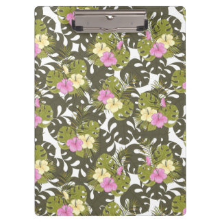 Tropical Jungle Leaves and Hibiscus Pattern Clipboard