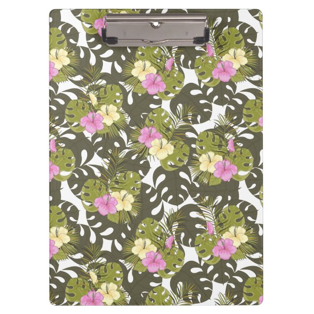 Tropical Jungle Leaves and Hibiscus Pattern Clipboard (Front)
